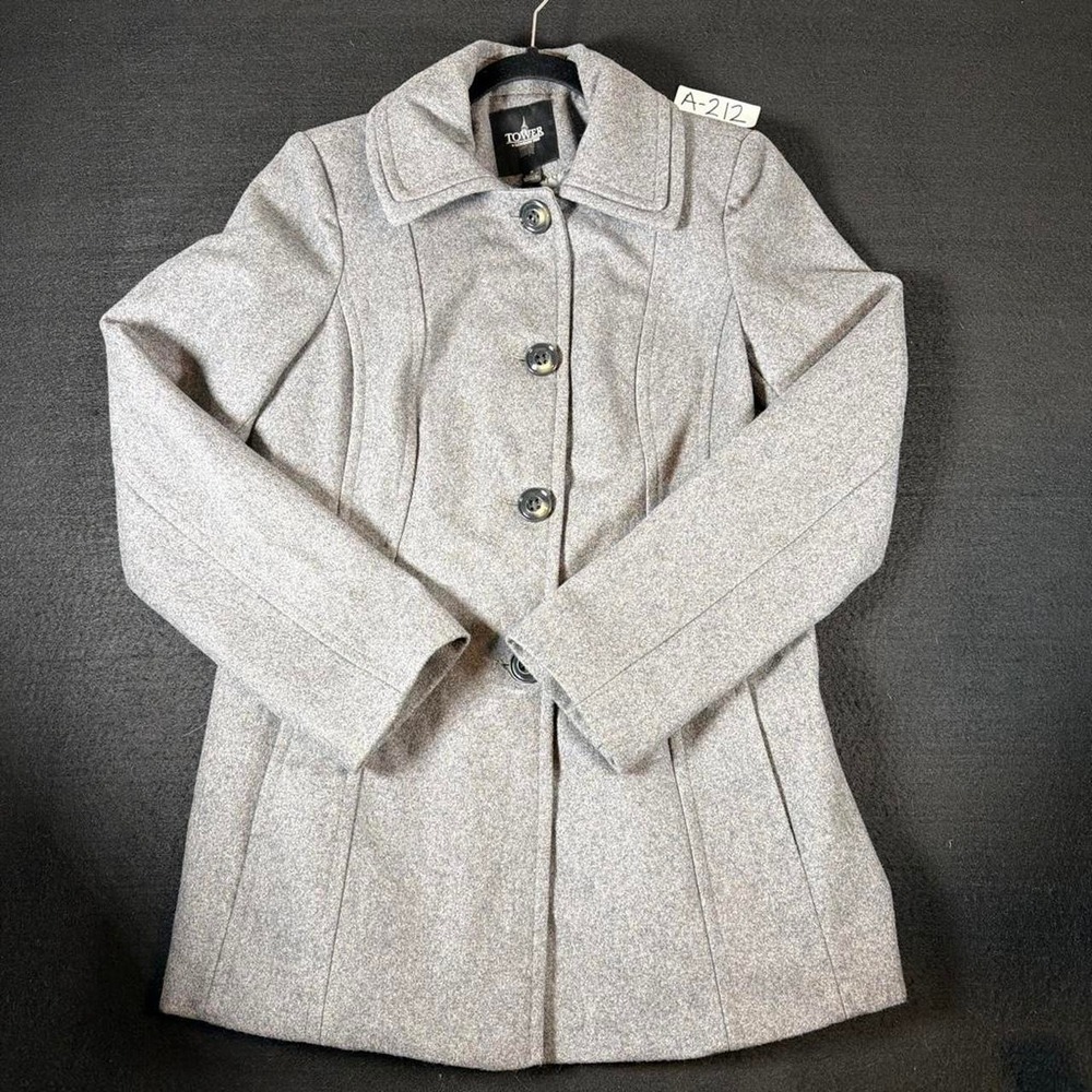 Tower by London Fog Womens S Gray Wool Blend Peacoat Button Front Coat